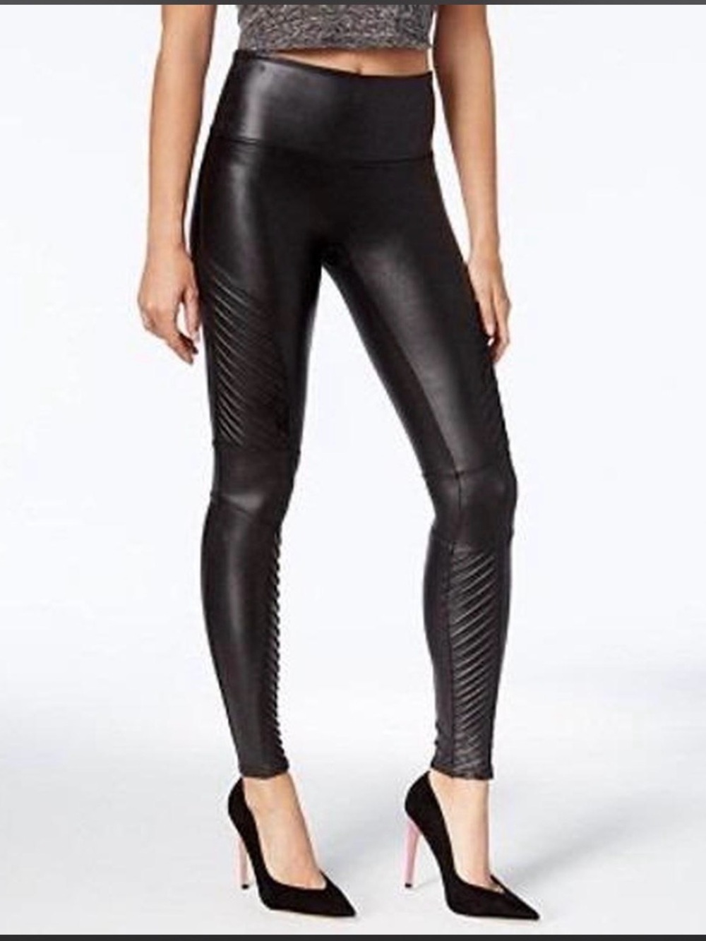 SPANX Black Faux-Leather Moto-Style Leggings